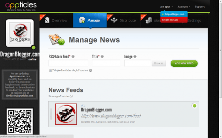 Appticles Manage Account