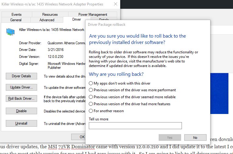 1435 killer network drivers