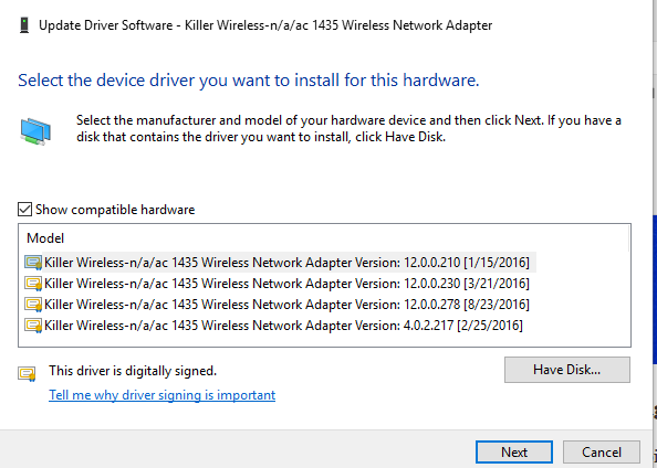 1435 killer network drivers