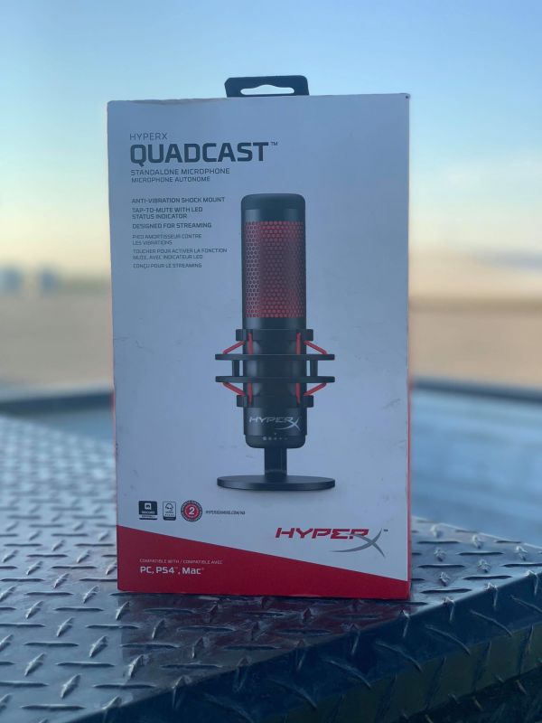 HyperX QuadCast Electret USB Condenser Microphone, Black/Red w/ Arm Stand  Bundle